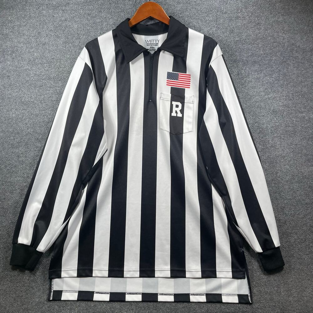 Smitty 1/4 Zip Referee Shirt Men's 2XL Black/White Long Sleeve Stretch Mesh